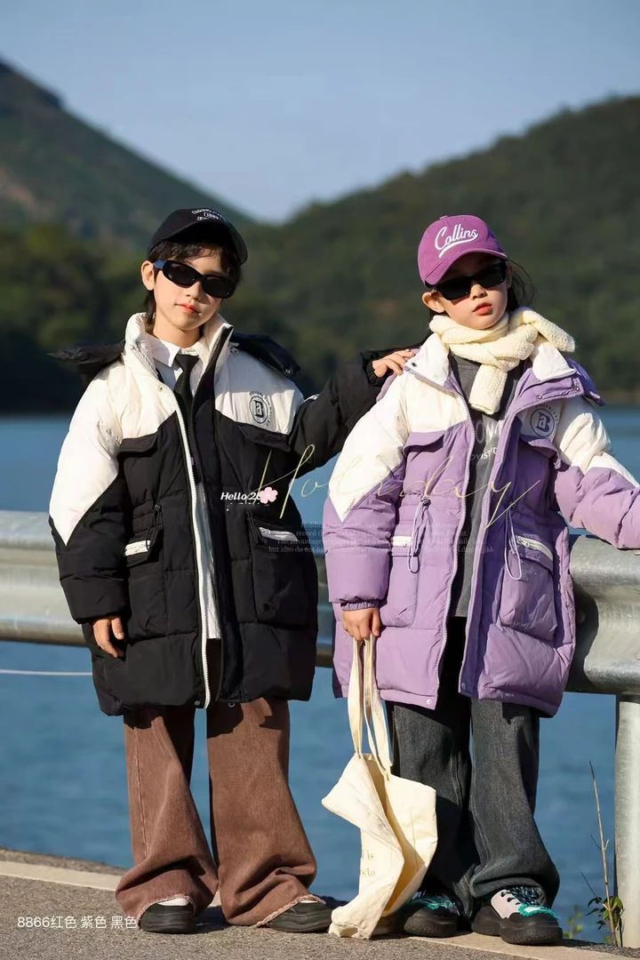 滴滴巴巴童装儿童羽绒服冬季新款加厚中长款工装风连帽外套YX8866