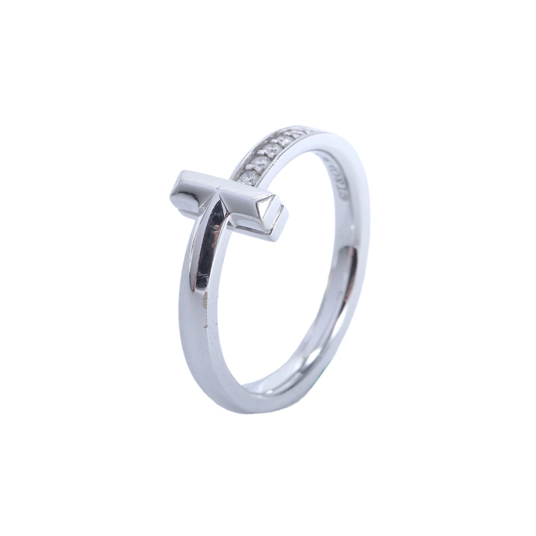 99新 Tiffany & Co./蒂芙尼 小花6花 -288 T字半钻线圈戒指 51