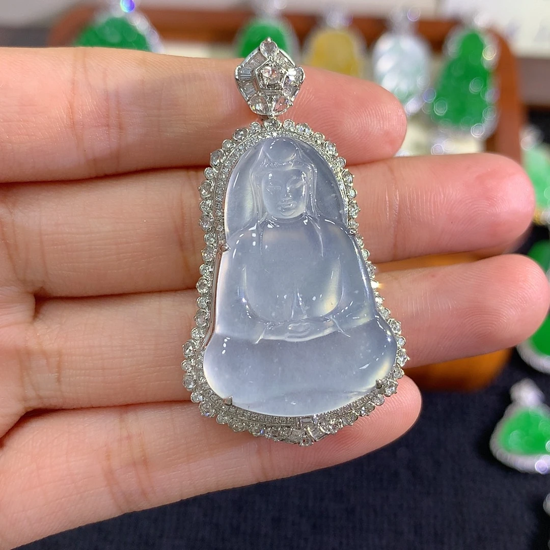 翡翠18K金镶嵌吊坠(不含链)观音