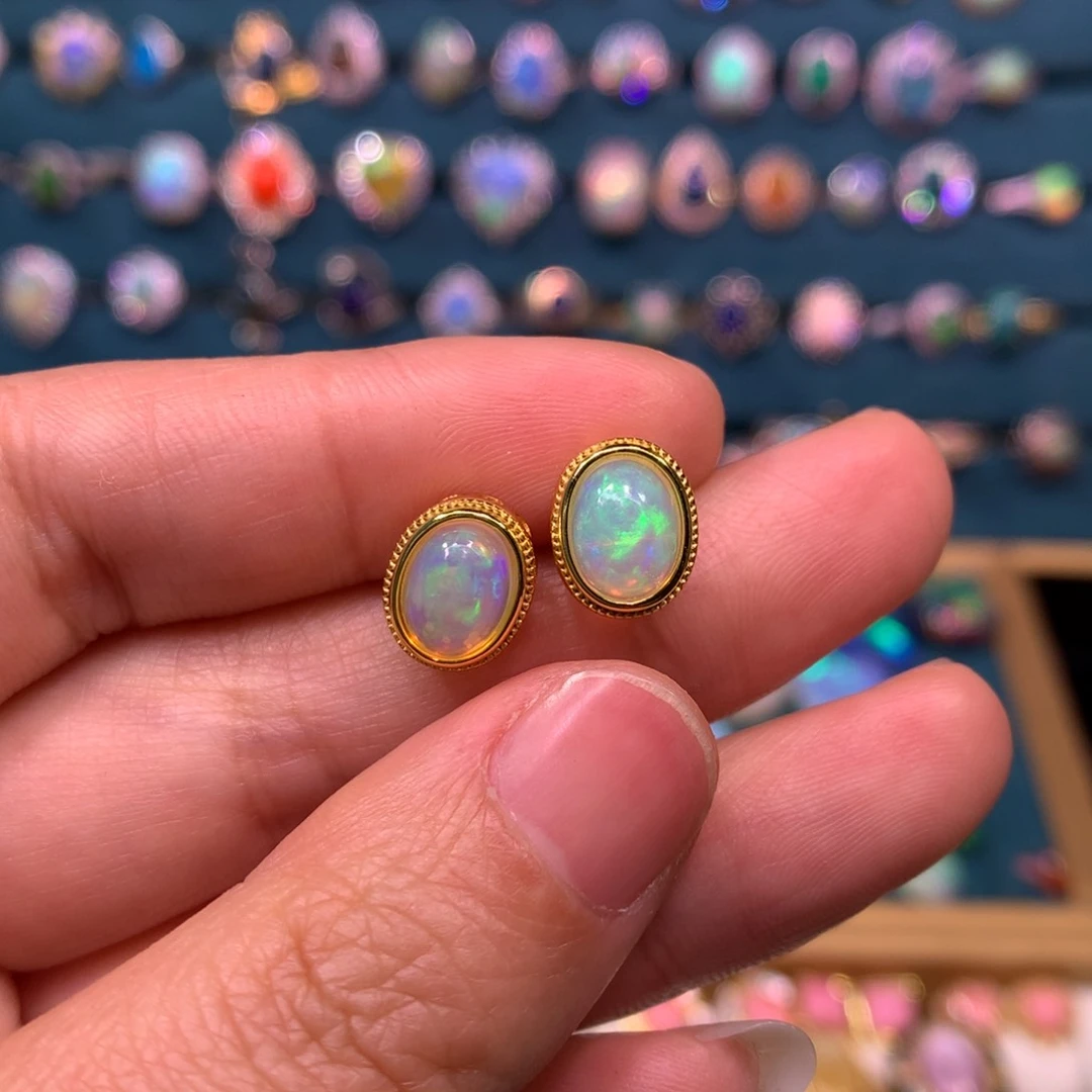 欧泊耳钉款式银S925镶嵌梦*❦