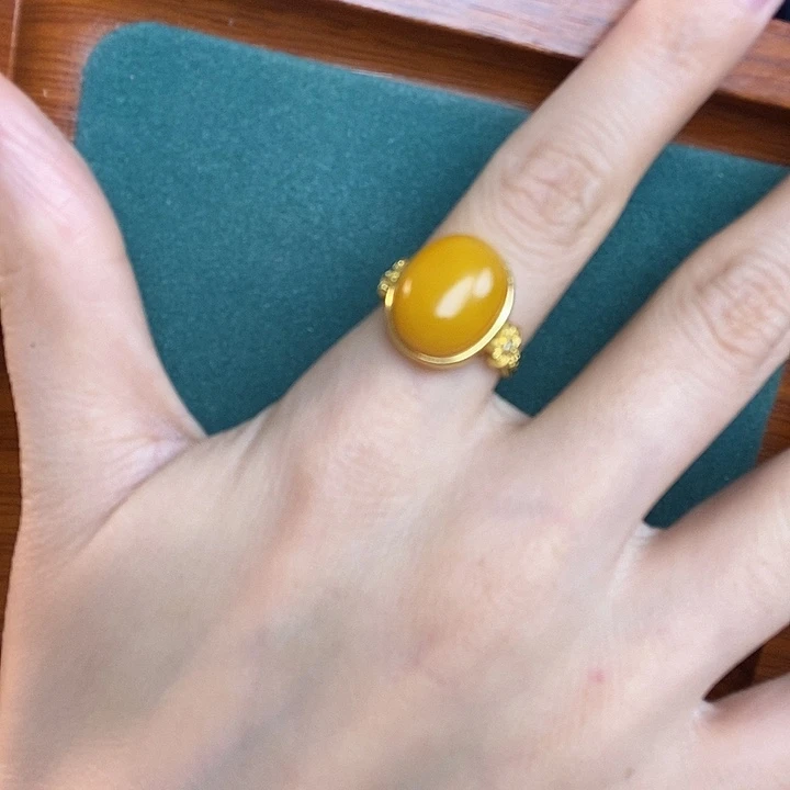 蜜蜡银S925镶嵌戒指戒指