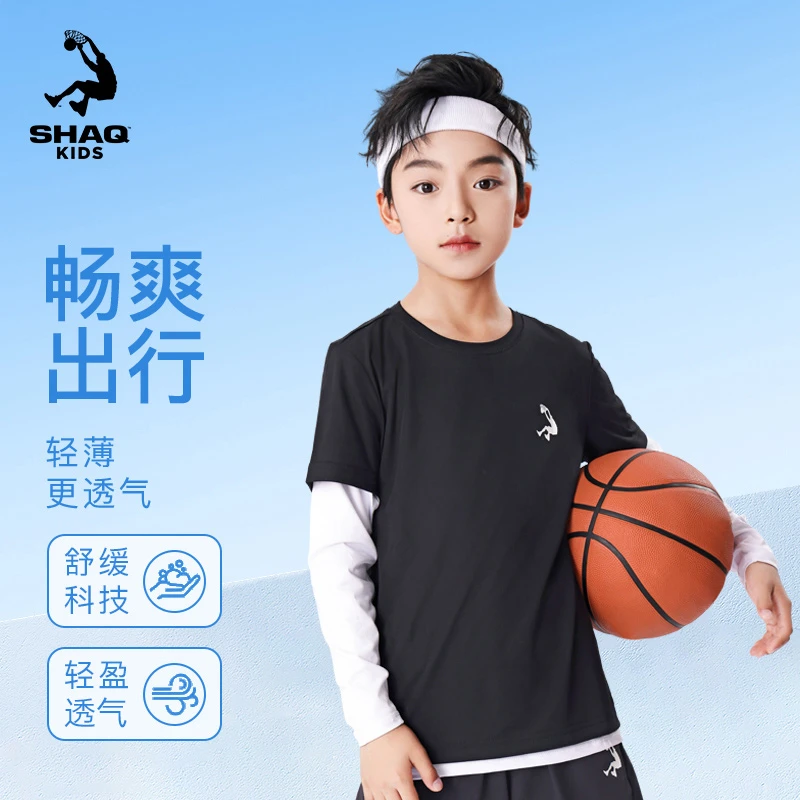 儿童短袖运动T恤透气吸汗男女童男孩运动凉感SQC速干衣儿童