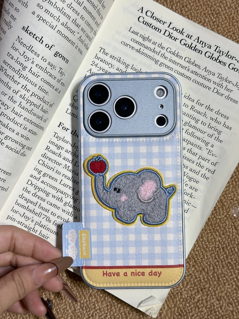 日韩仿皮立体标签苹果大象适用iPhone17苹果15手机壳16pro新款14