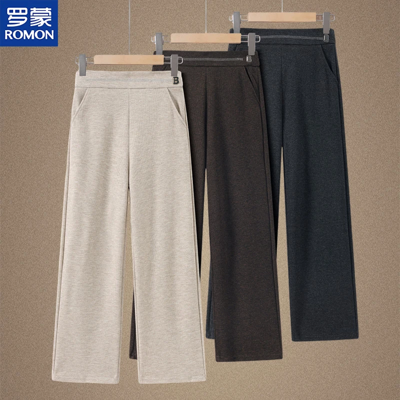 罗蒙品牌50-60岁高档女装春秋季长裤中老年人妈妈秋装大码直筒裤