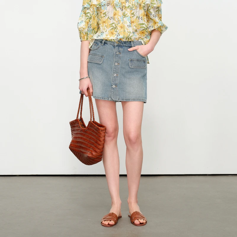 婉甸2025夏季新品矿洗蓝短裤H型牛仔裤1242X05SX4