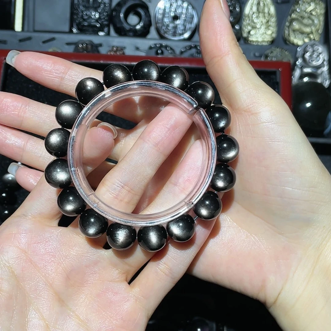 【闪购商品】未镶嵌黑曜岩手链深***_