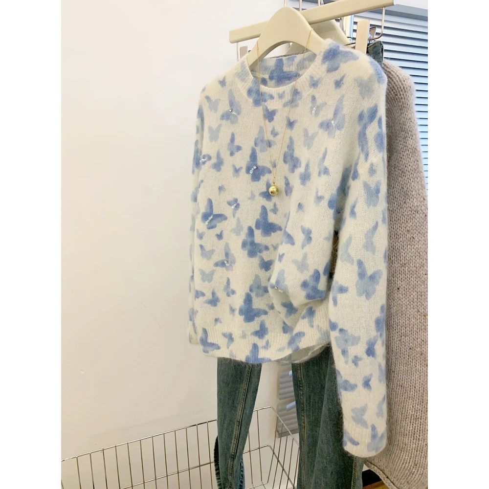 重工小香风套头毛衣外穿秋冬女士宽松慵懒风高级感针织衫上衣