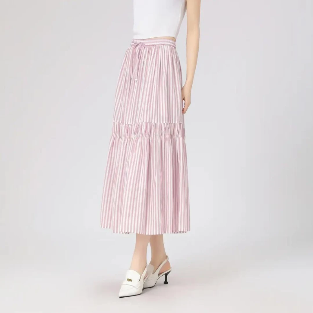 AMASS/阿玛施25早春新款A字裙气质百搭显瘦高腰明条半身裙5200408