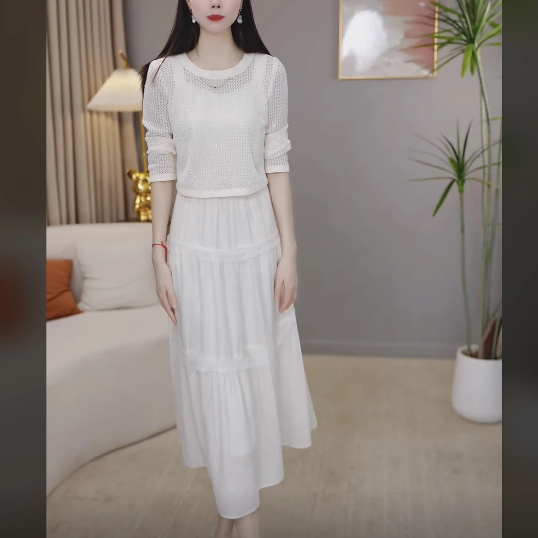 【上衣+连衣裙】C171早秋优雅气质时尚减龄休闲显瘦收腰两件套裙
