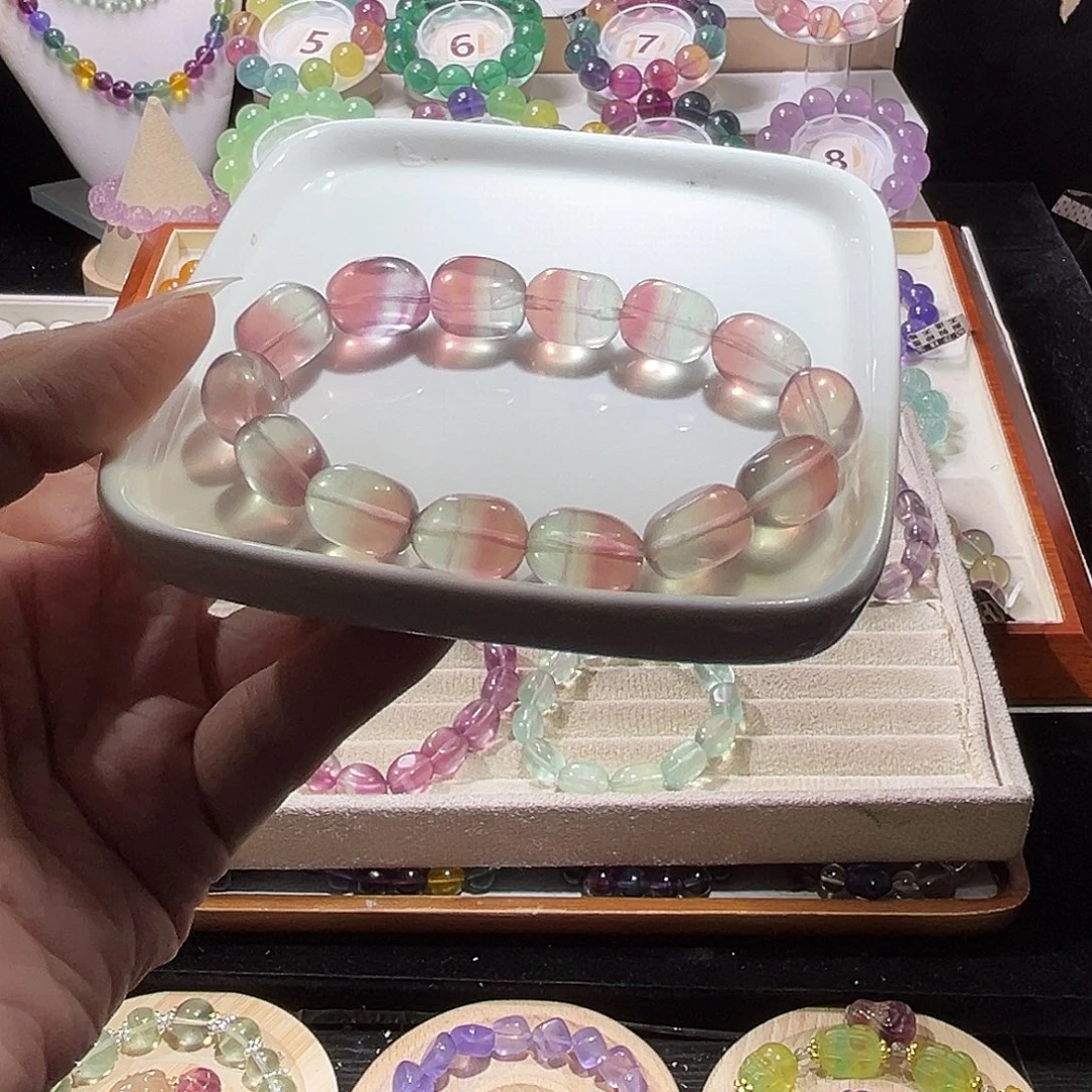 未镶嵌手链萤石橘绿糖豆