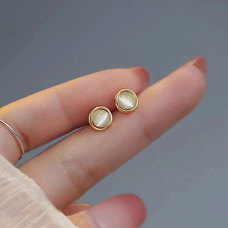 足银耳饰 s999纯银猫眼石耳钉女新款韩版气质网红迷你小巧养