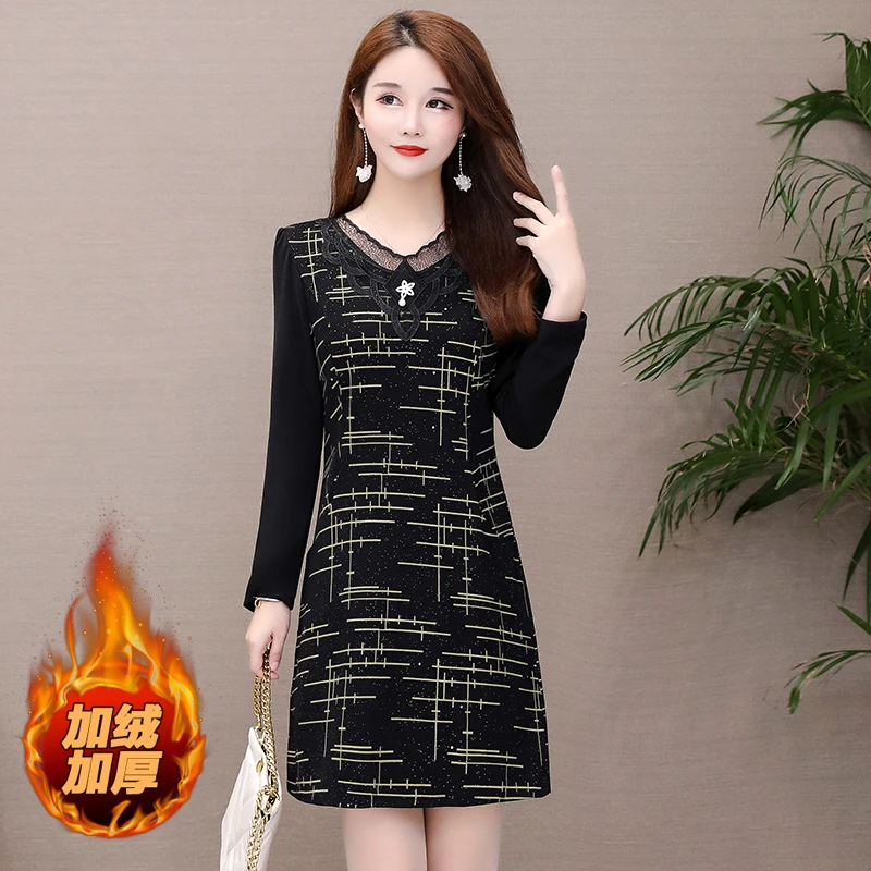 秋冬长袖加绒连衣裙