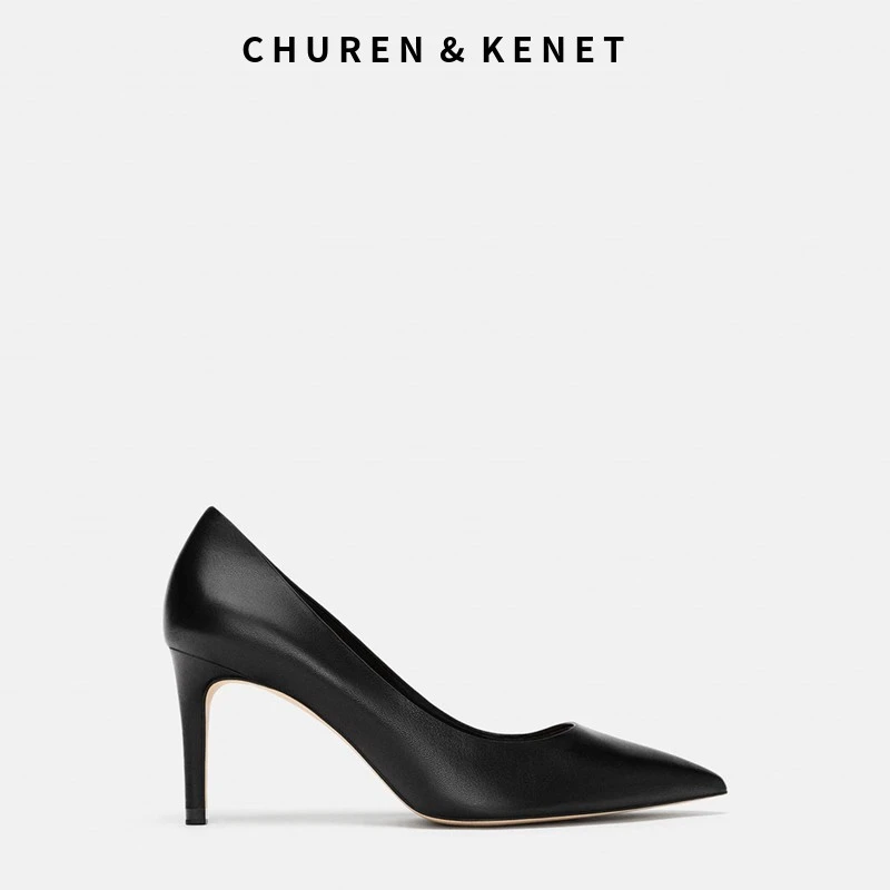 CHUREN&KENET小CK黑色高跟鞋细跟职业工作鞋面试正装真皮女单鞋