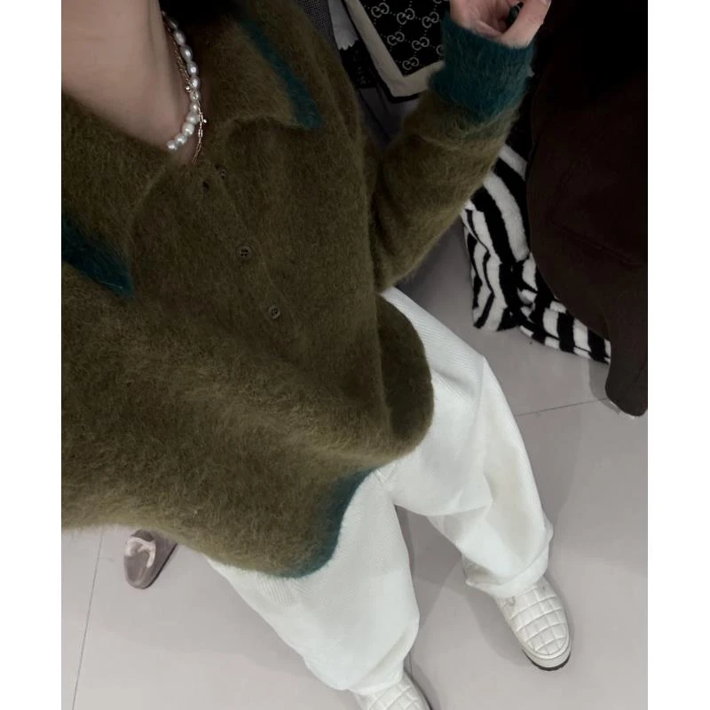 羊驼毛混纺polo领针织衫 J24M568