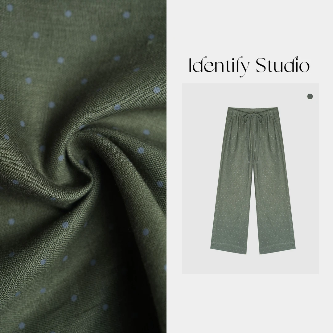 IDENTIFY“曼波薄荷”春季新款松弛感波点休闲高腰直筒长裤25SS