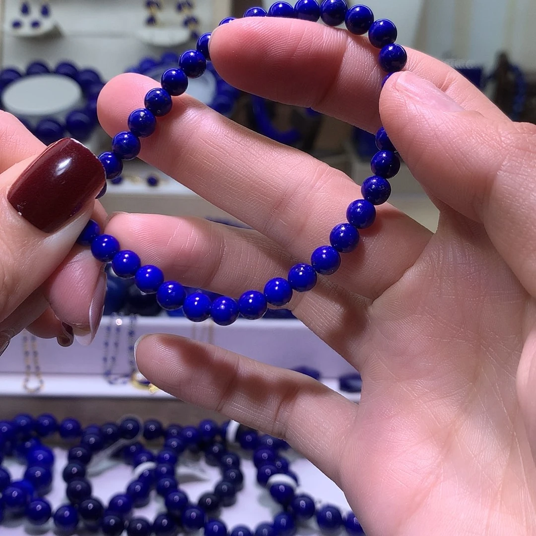 鎏****青金石未镶嵌天然原矿圆珠手串5.5m+