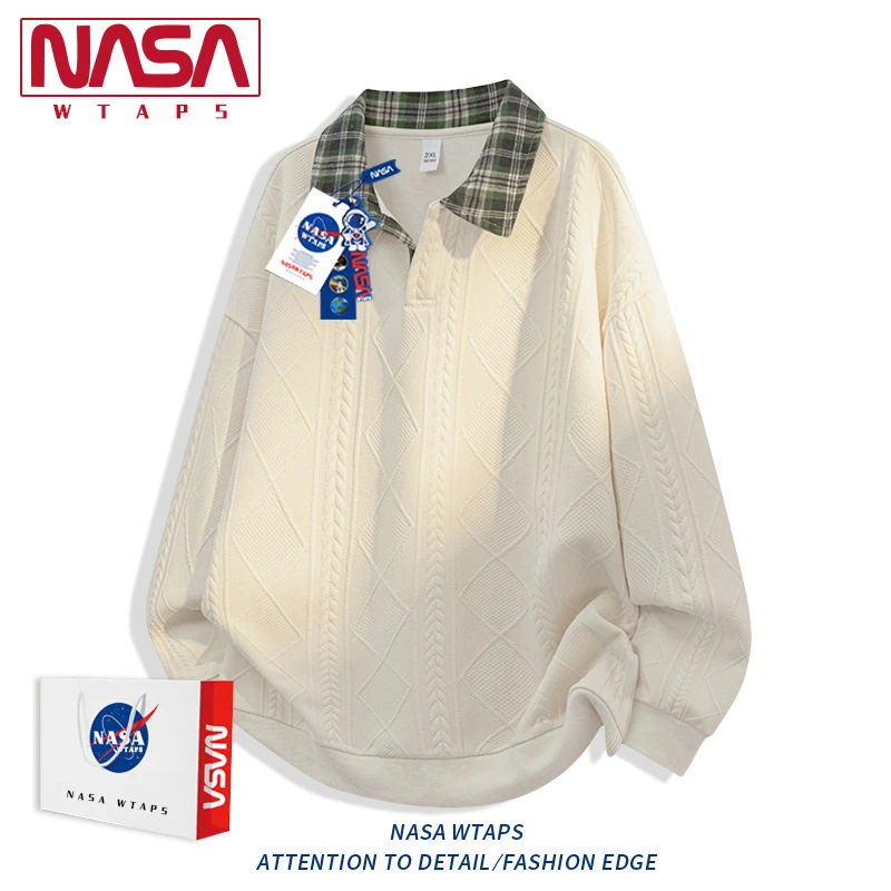 NASA WTAPS美式提花长袖卫衣男春秋宽松肌理感大码上衣高级感男装