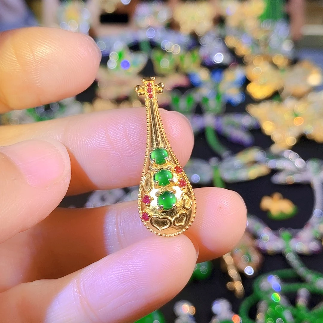 吊坠(不含链)银S925镶嵌翡翠