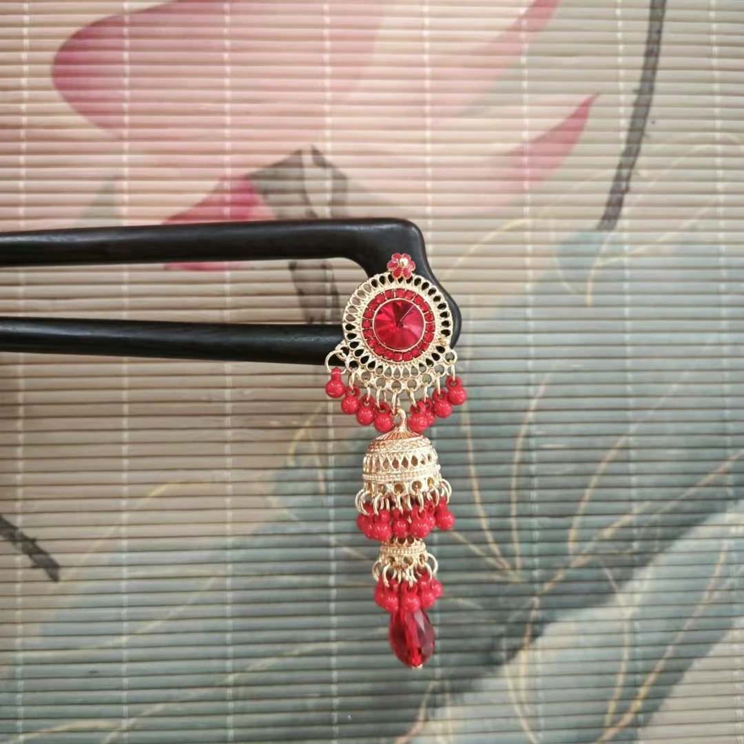 炑歌J376红色小灯笼吊坠15公分发簪百搭复古双钗发簪