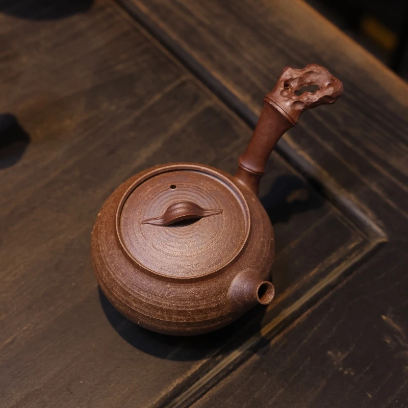 老岩泥柴烧急须壶纯手工泡茶壶复古太湖石侧把功夫茶壶