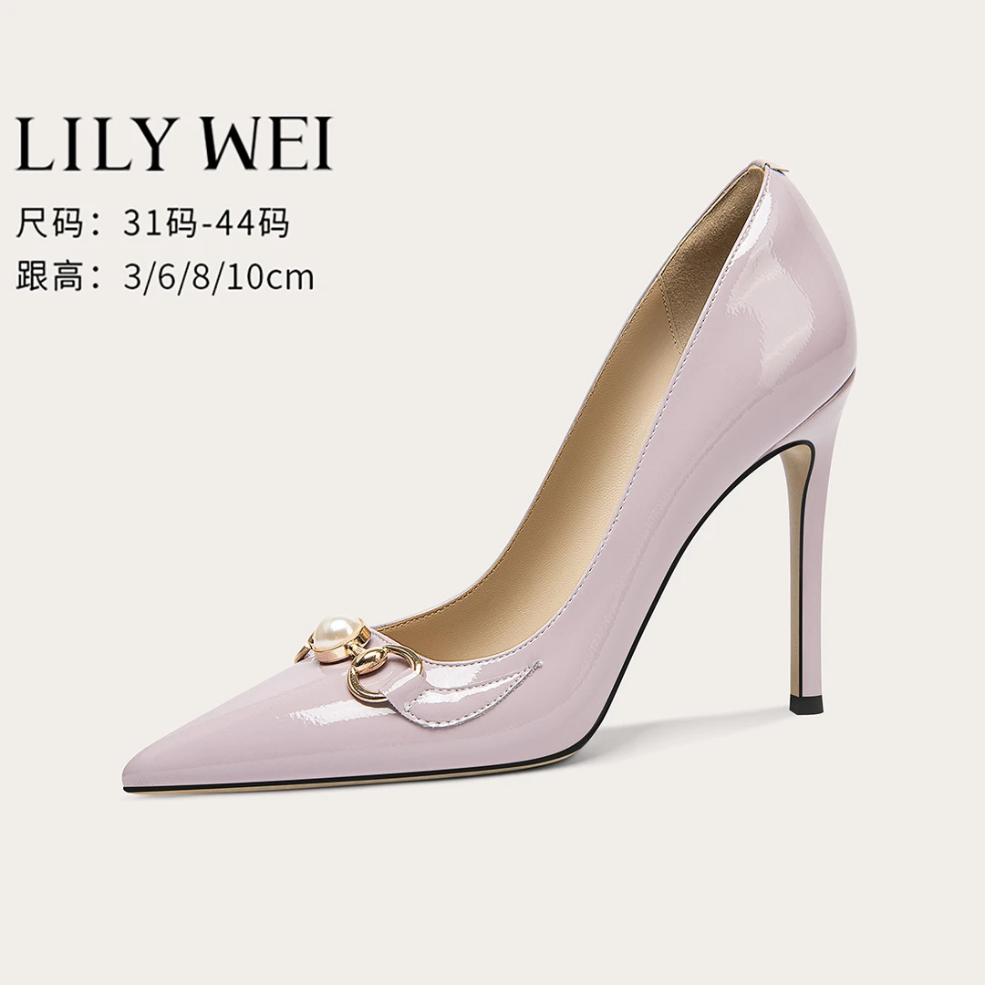 Lily Wei香芋紫不累脚高跟鞋女时尚百搭尖头细跟单鞋大码41-44
