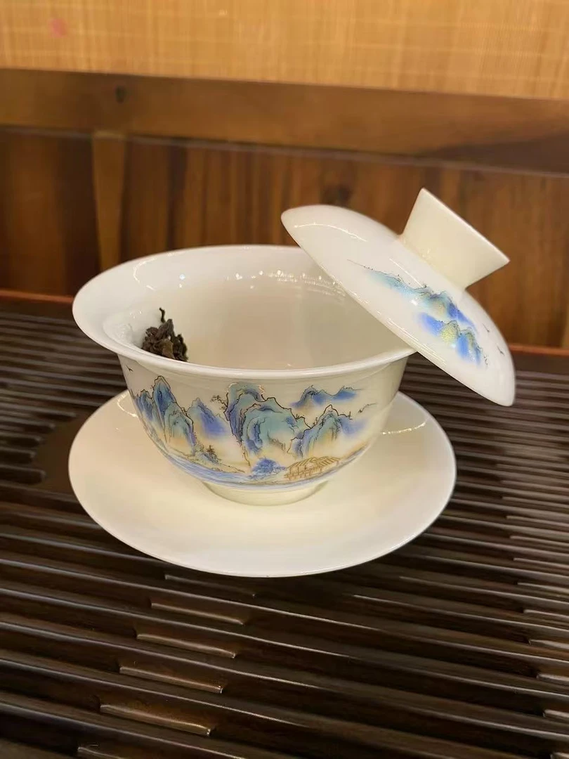 大容量防烫泡茶功夫茶道盖碗大盖碗瓷器白瓷高档瓷盖碗悬停盖碗大