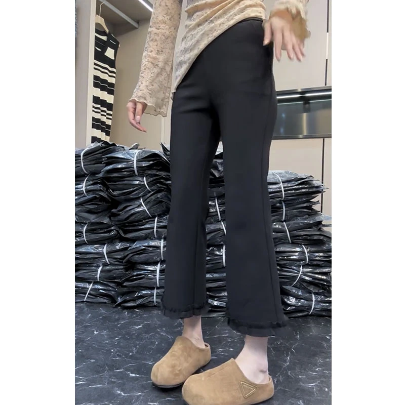 2025秋季新款弹力休闲裤大码小个子九分微喇裤显瘦洋气时尚喇叭裤