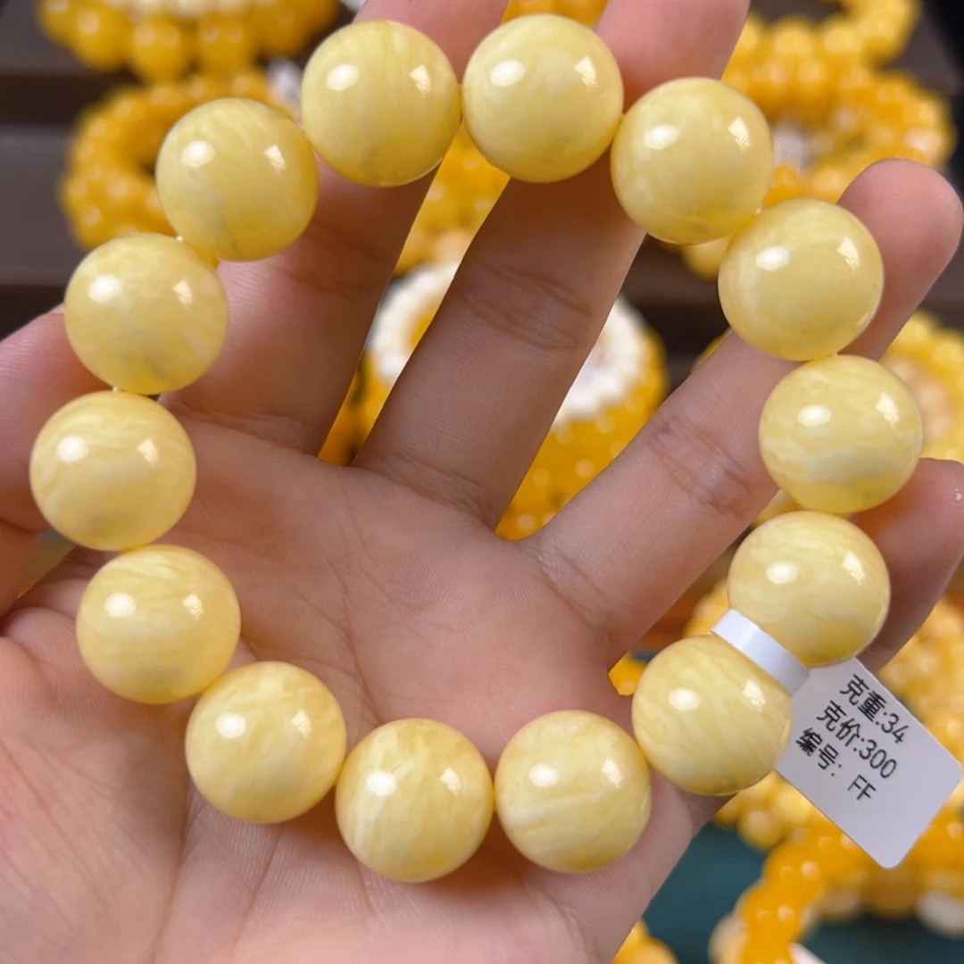 琥珀未镶嵌手串34g虎皮纹同料16mm ff