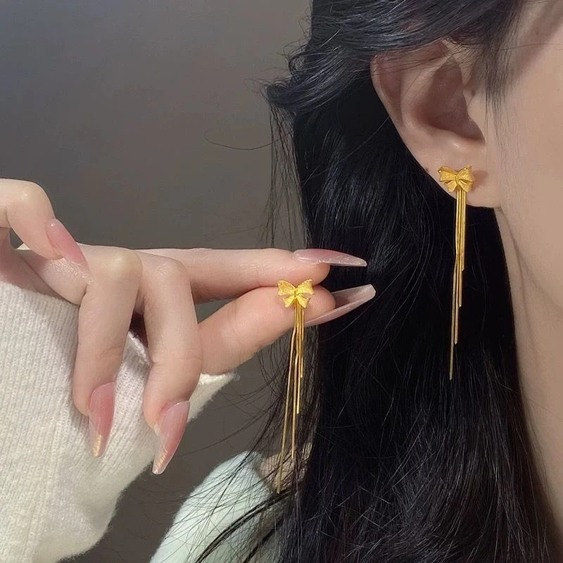 钨合金耳饰 气质长款耳饰饰品自然MTL-5030轻奢蝴蝶结流苏耳环
