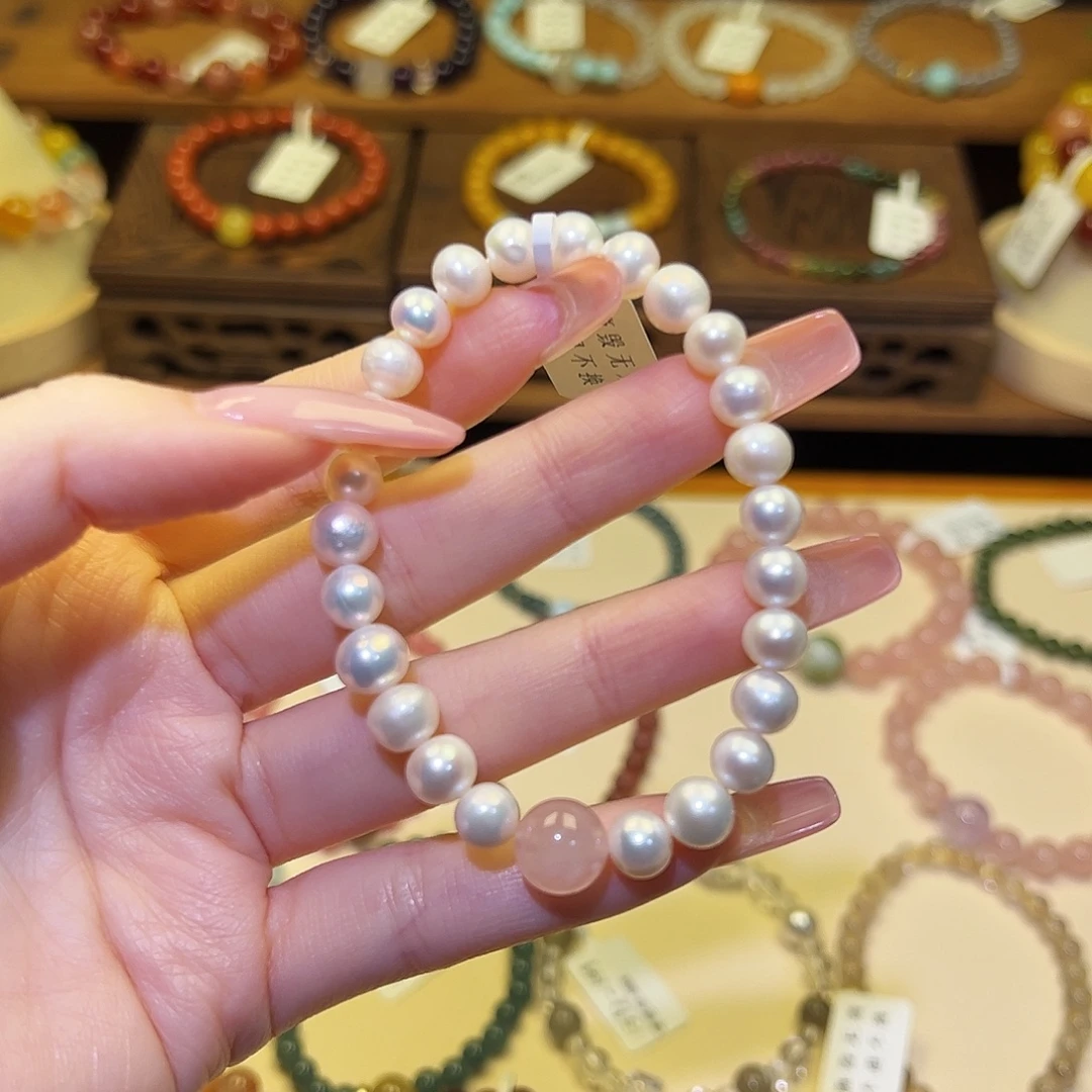 水晶手串银S925镀金镶嵌珍珠2111