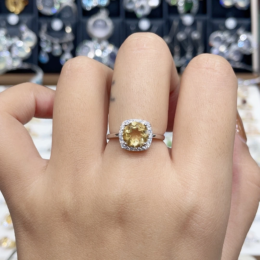 杜***若戒指银S925镶嵌黄晶