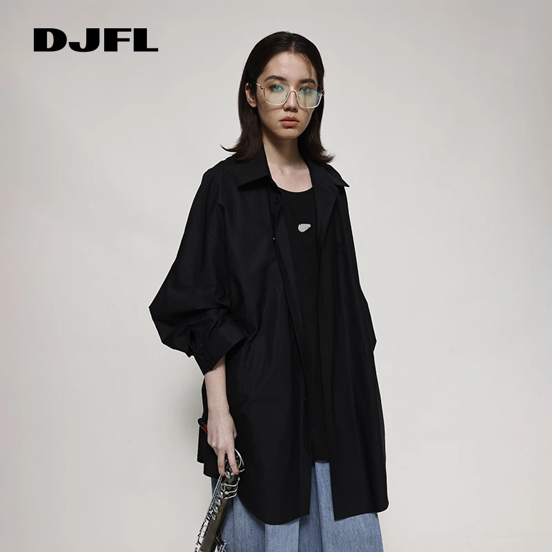 DJFL纯色oversize衬衫拼接假两件高级感连衣裙优雅简约 DWWR2L278