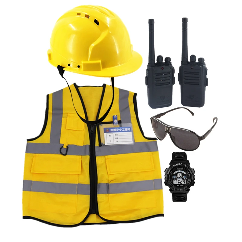 儿童工程师马甲帽子幼儿园角色扮演维修工职业体验建筑工人演出服