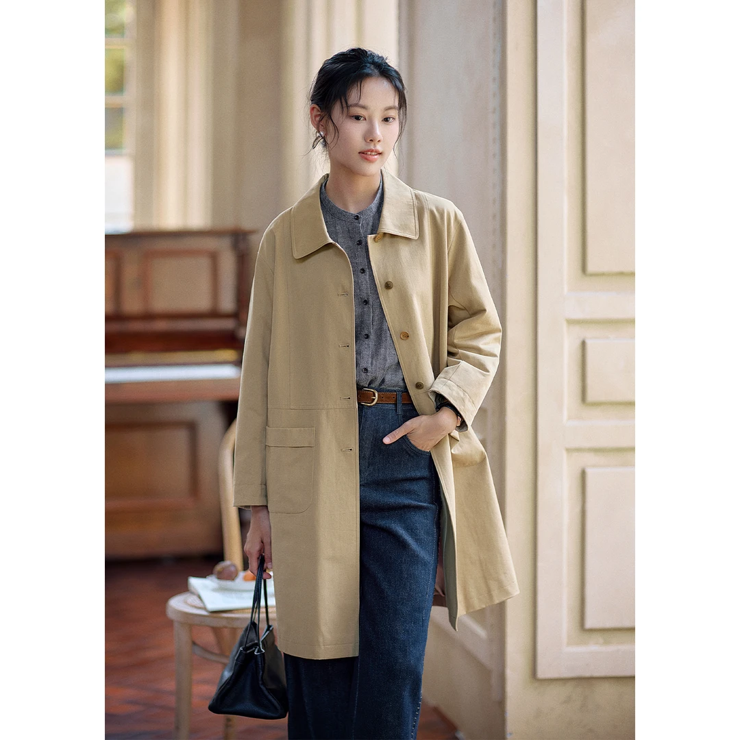 红念卡其色风衣女中长款休闲气质2025年秋季新款女装洋气外套上衣