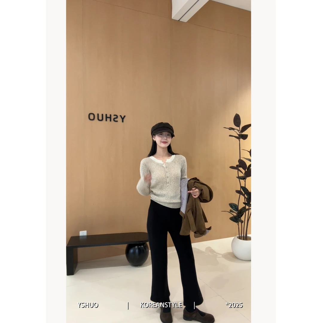 YSHUO【氧气针织】撞色圆领细麻花针织衫显瘦打底氛围修身上衣25527