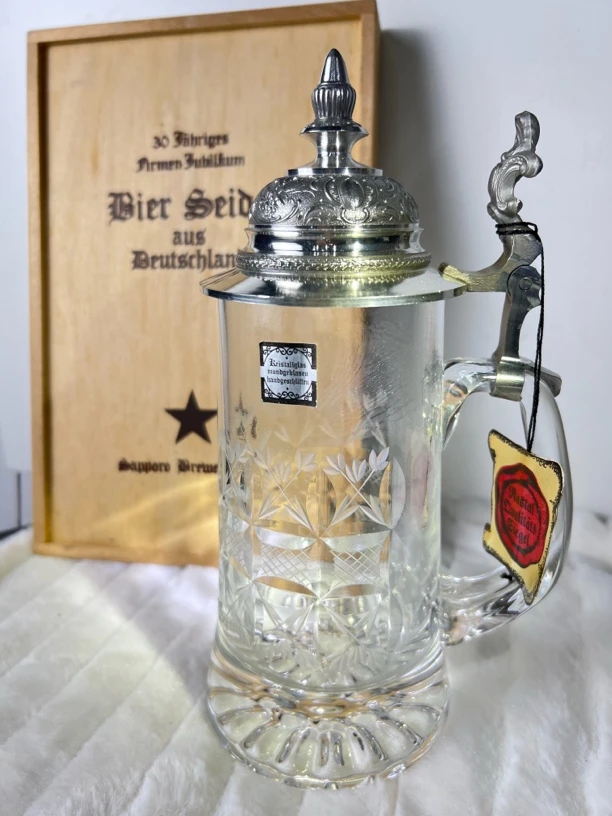 德国水晶锡盖啤酒杯原盒全新