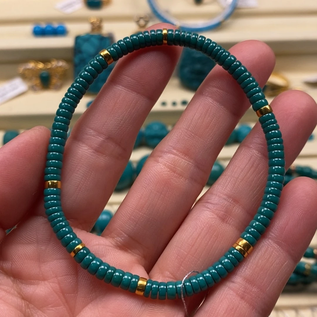 绿松石足金镶嵌珠宝奇石直径4直切单圈