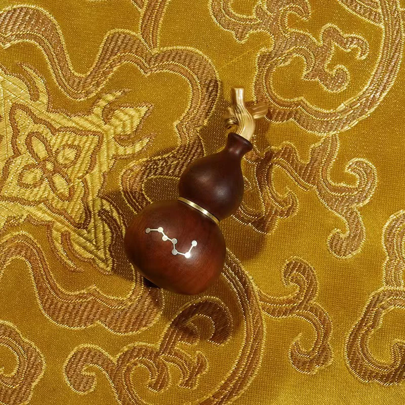 雷击枣木小葫芦配饰挂件龙头葫芦精品镶嵌北斗七星可装砂摆件手把