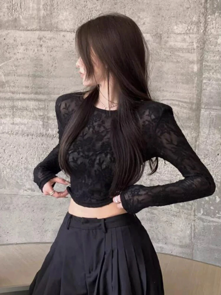 2514非主图黑蕾丝打底上衣