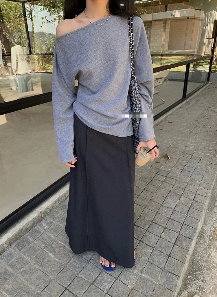 斜领设计感不规则小衫