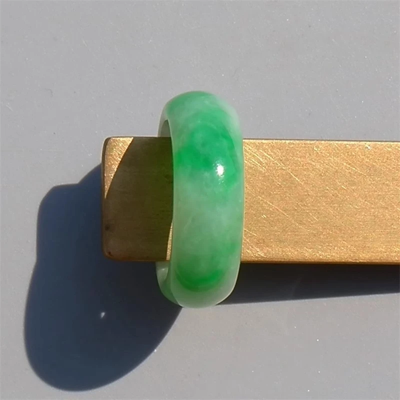 青=笠0870天然A货缅甸老坑正阳绿翡翠戒指环手工雕刻证书复检18