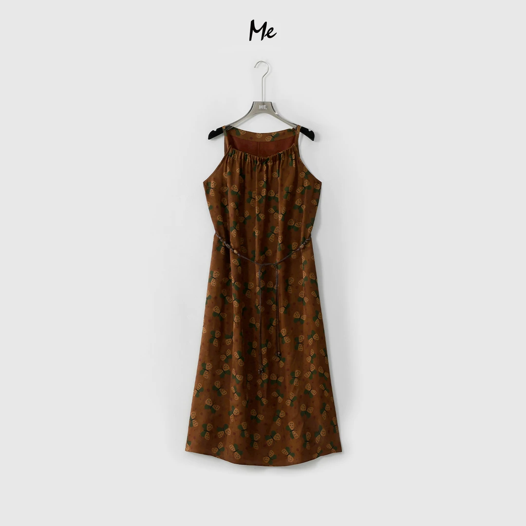 ME【红云纱蝶舞背心裙 （含腰带）】100桑蚕丝显瘦时尚连衣裙MESS5042