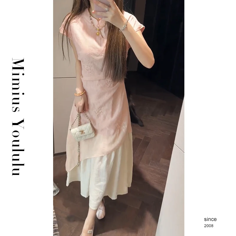 【mimius】七七 新中式国风花朵刺绣收腰显瘦旗袍连衣裙 G04505