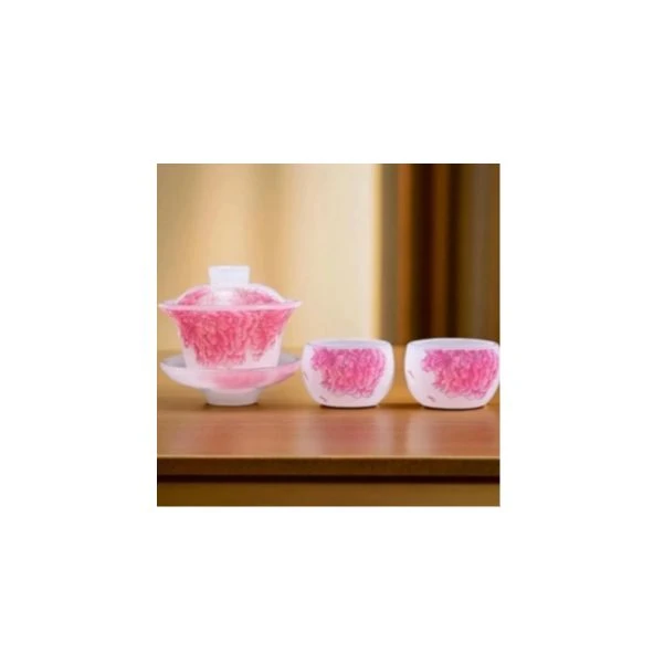 ZH2532粉色牡丹琉璃一盖碗二杯