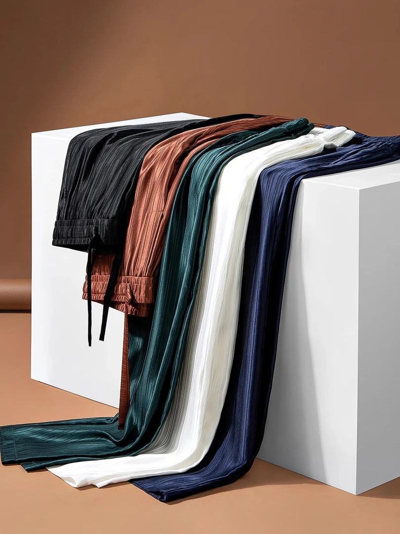 高级肌理感冰丝醋酸休闲裤男夏季新款轻薄直筒裤抽绳简约百搭长裤