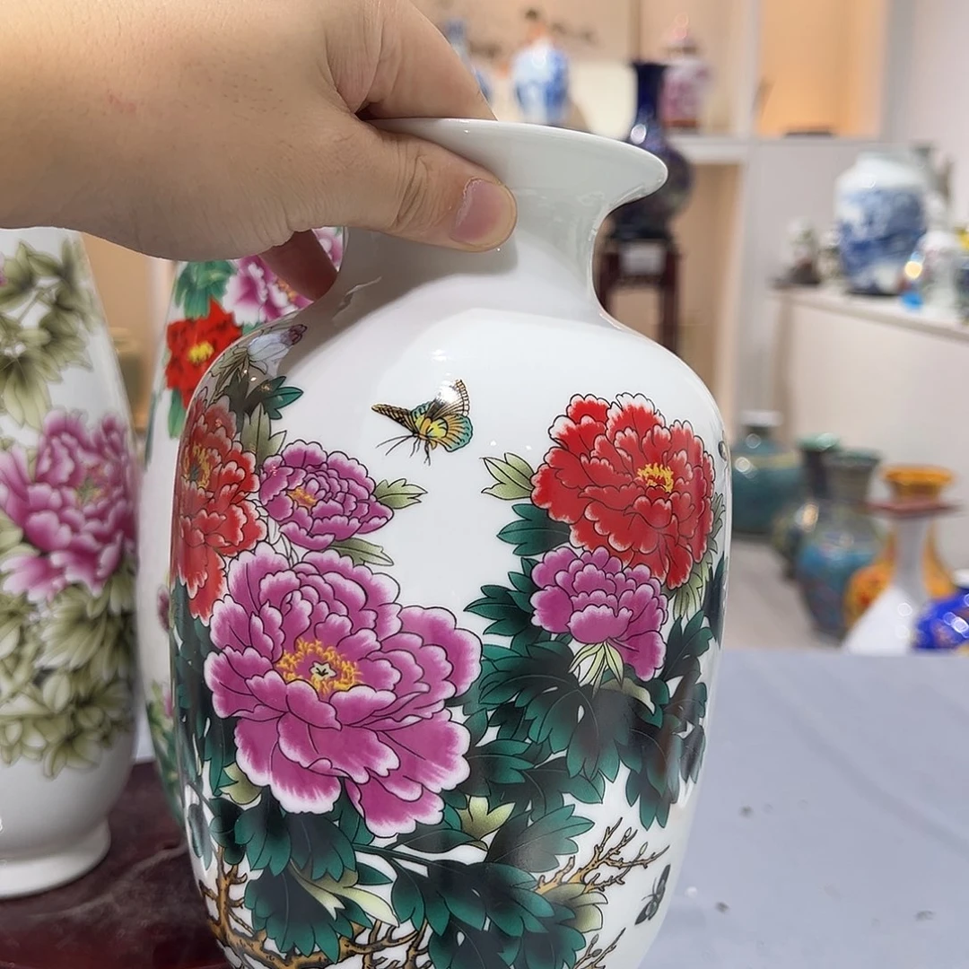 摆件陶22cm花开富贵冬瓜瓶