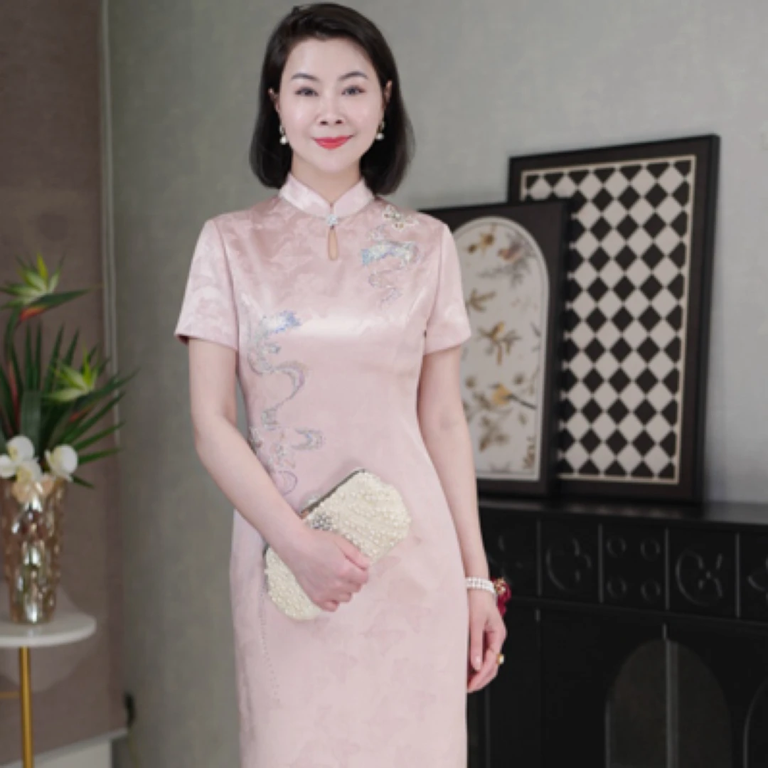 高端喜婆婆婚宴装醋酸改良旗袍新款结婚礼妈妈礼服高贵气质6196