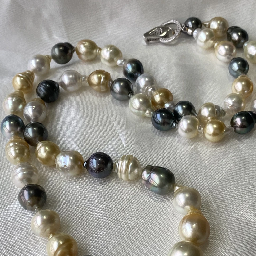 黎初S925银9-11.7mm海水珍珠大溪地澳白金珠巴洛克三兄弟项链毛衣