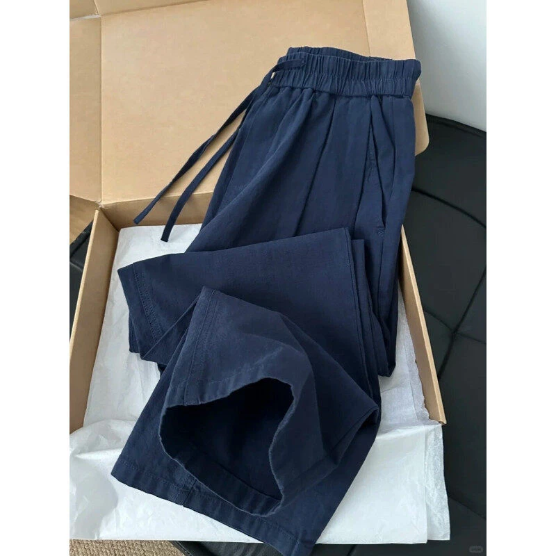 藏青色冰丝垂感山本裤男夏季薄款休闲裤慵懒风凉感透气阔腿裤子潮
