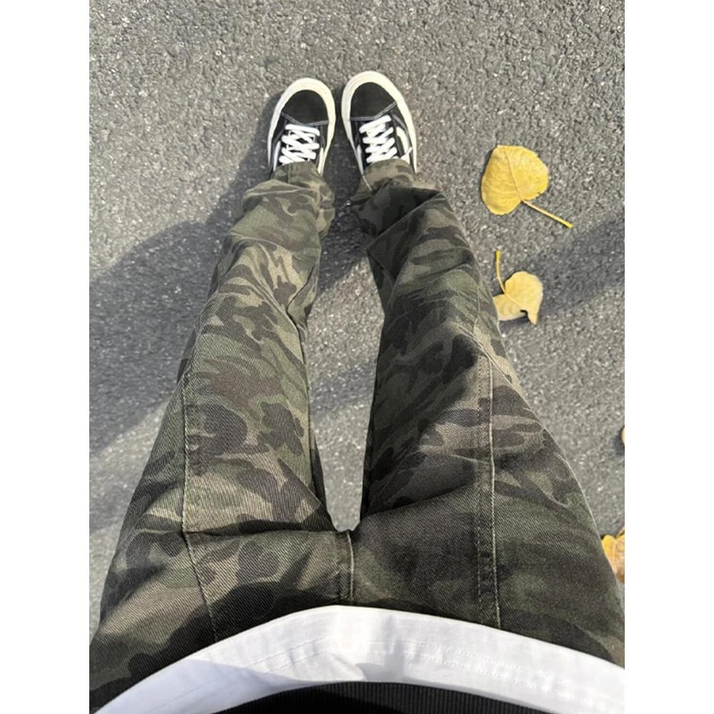 zlayco美式微喇迷彩裤男款春秋季牛仔工装裤高街vibe复古伐木裤子